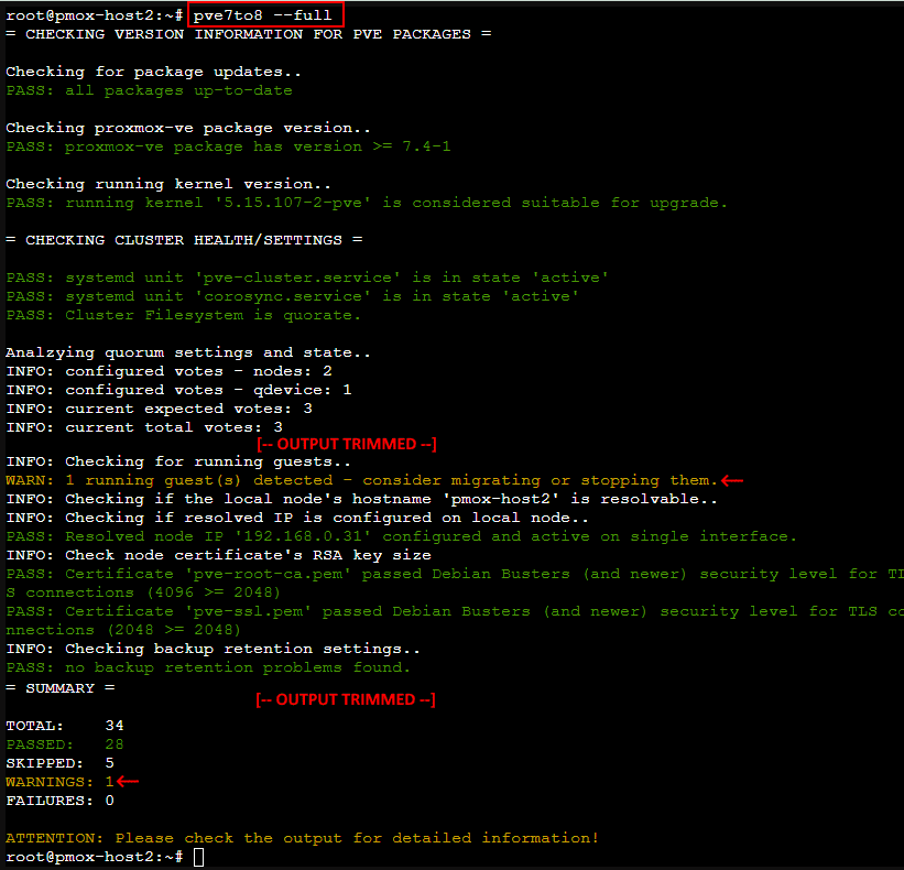 Run the Proxmox 7 to 8 upgrade checklist program